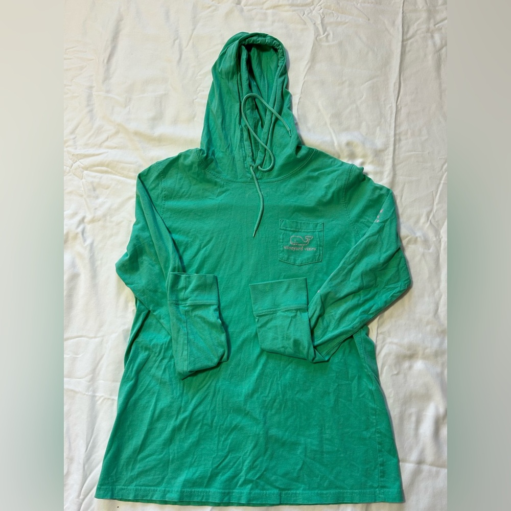 Vineyard Vines Womens Long Sleeve Hooded Shirt Green/Pink size Small
